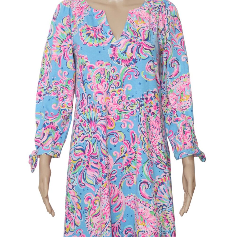Lilly Pulitzer Cath Dress Printed Notch Neck Beach Tie Cuff S - Picture 3 of 7